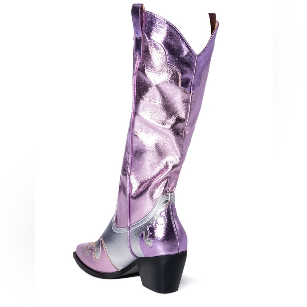 Women's Metallic Lavender & Silver Western Heeled Boots - Picture 4 of 9